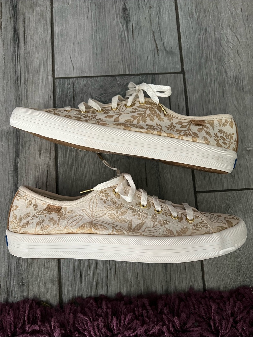 Rifle paper company Keds Women's Floral Low-Top Sneakers in Cream and Gold
